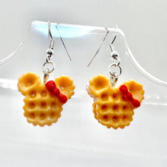Minnie Mouse Waffle Earrings - Breakfast Earrings - Ice Cream Sandwich Earrings - Picture 1 of 9
